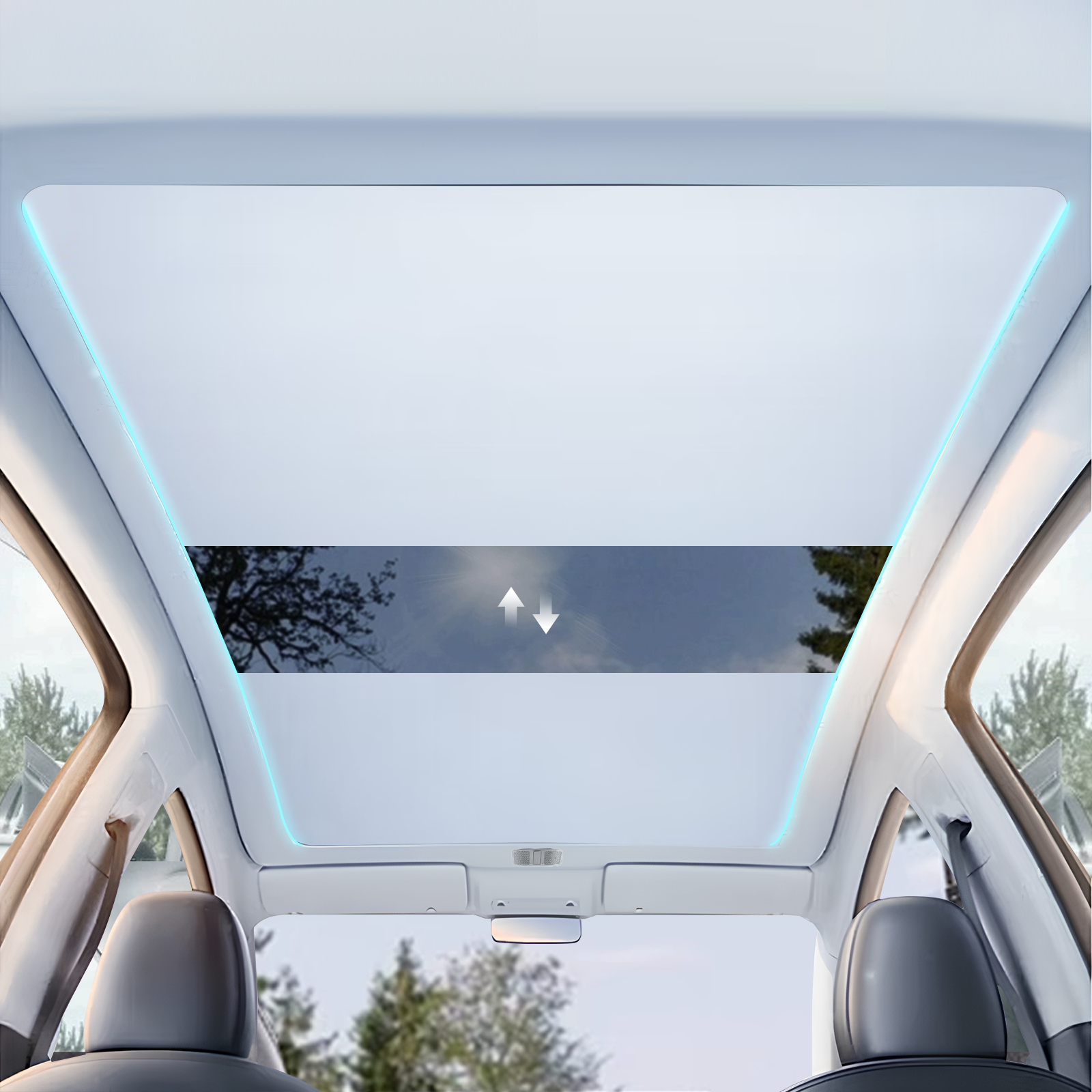 Tesla Model Y Juniper with voice-controlled power sunshade and ambient lighting