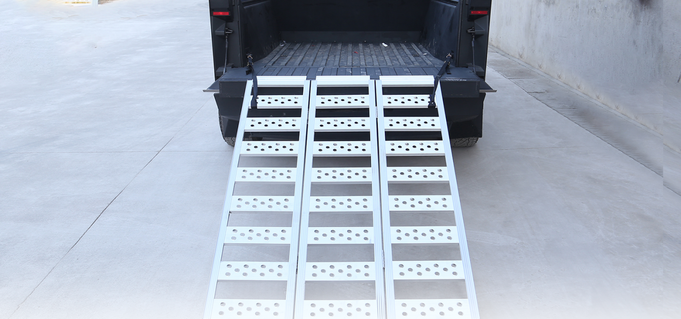 Tesla Cybertruck Loading Ramps Cybertruck Aluminum Portable Tri-Fold Loading Ramp Tesla Cybertruck Accessories Tesstudio®