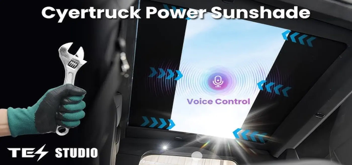 Tesla Cybertruck Power Sunshade 2 Control Buttons Voice-Controlled Sunshade with Ambient Lighting - Tesstudio®