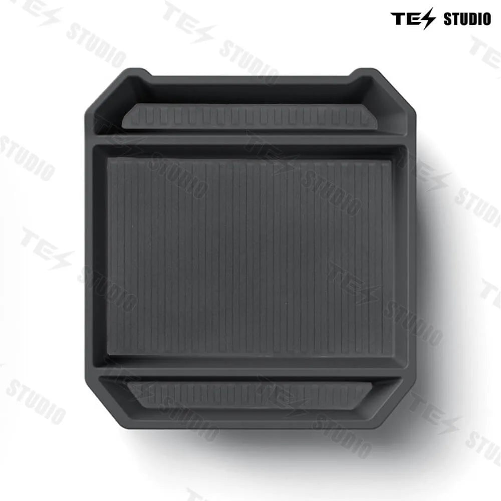 Tesstudio Cybertruck armrest storage box installed inside the center console