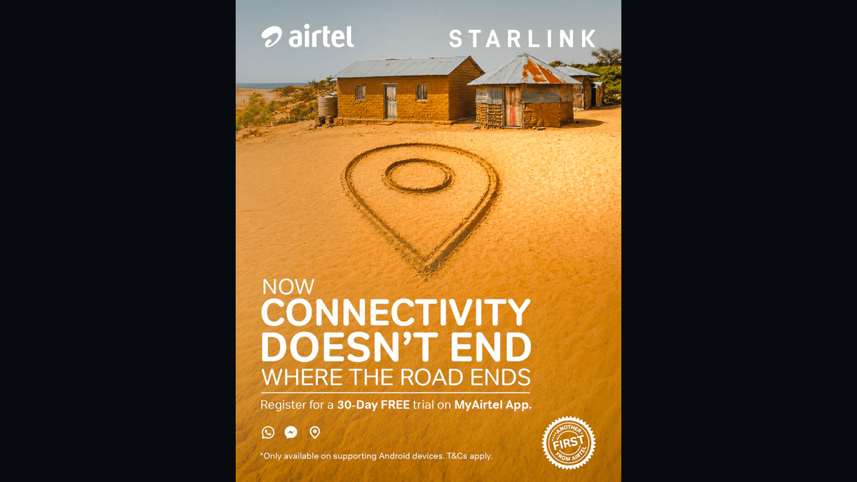 Starlink and Airtel announcement graphic for satellite-to-mobile connectivity in the Democratic Republic of the Congo