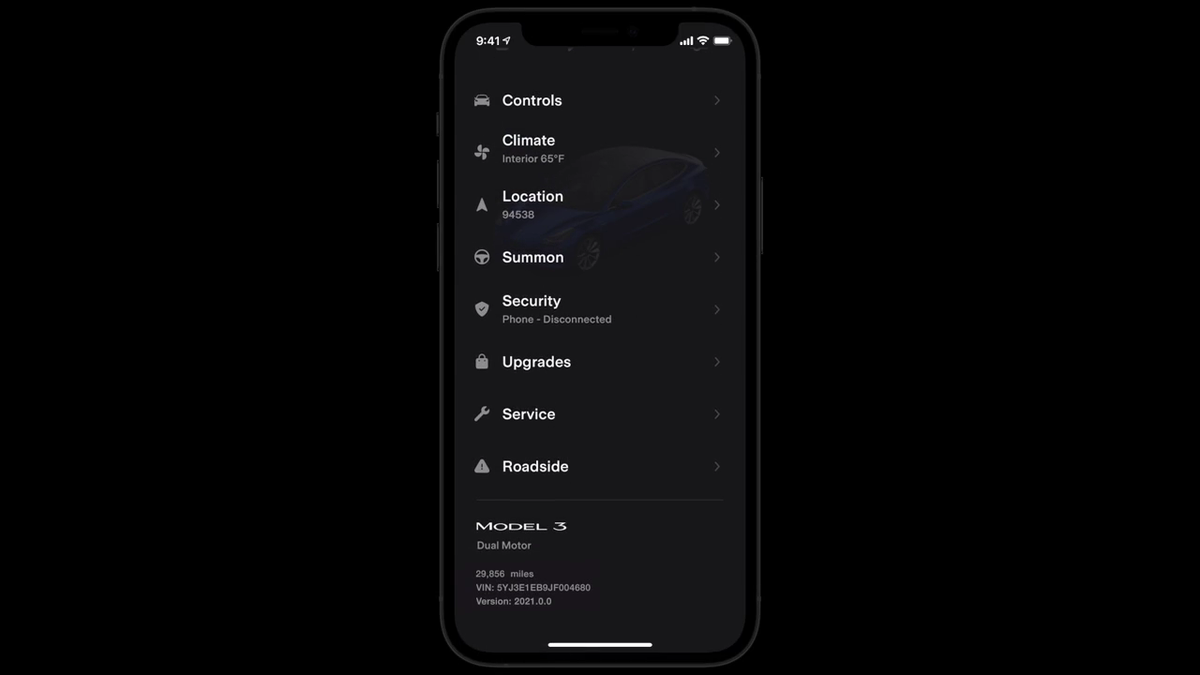 Official Tesla app video showing the Roadside option for Model 3 owners