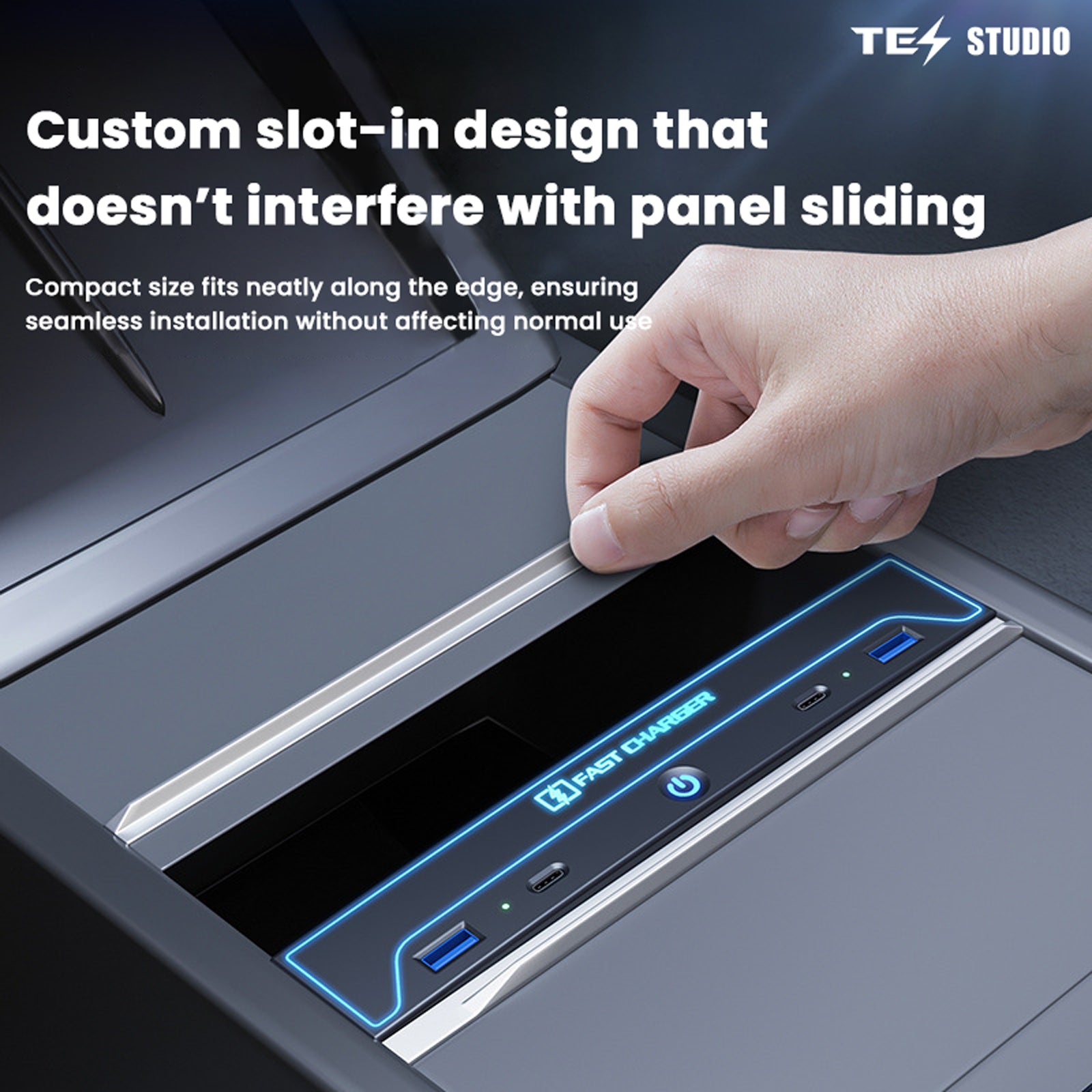 Center Console USB Hub Docking Station Fast Charger With Dynamic Ambient Light For Tesla Model 3 Highland