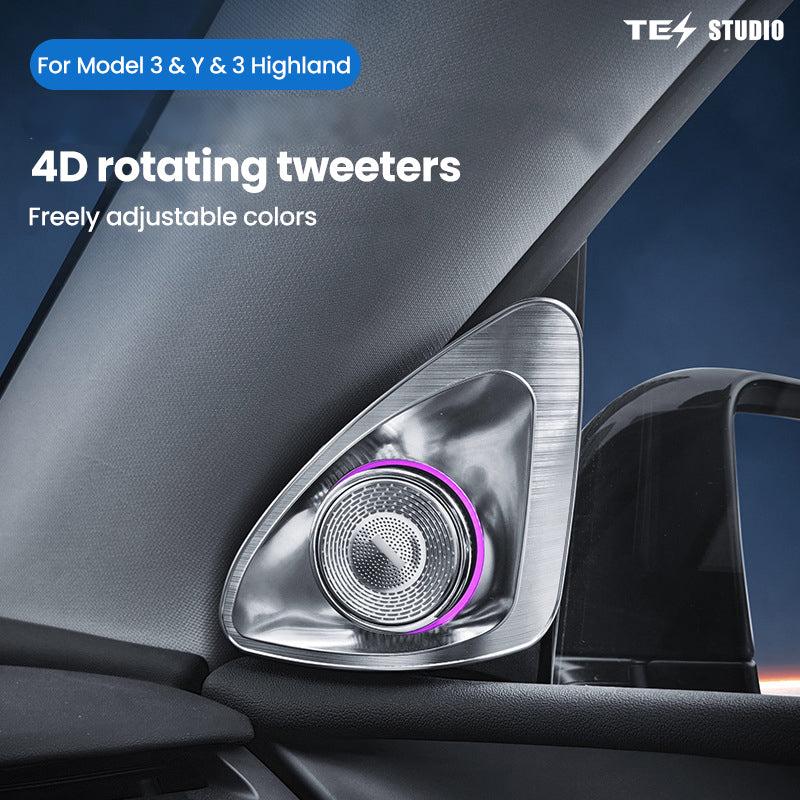 4D Rotating Tweeter Speakers with LED Ambient Light For Tesla Model 3/Y/3 Highland
