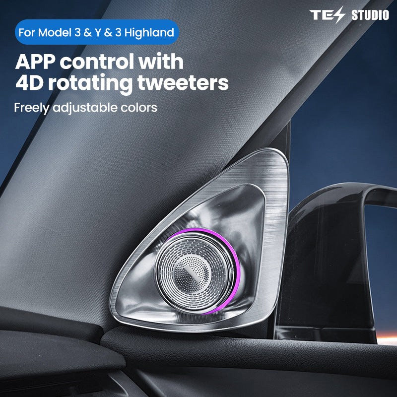 Tesla Model 3/Y/3 Highland 4D Rotating Tweeter Speakers with LED Ambient Light Tesstudio®