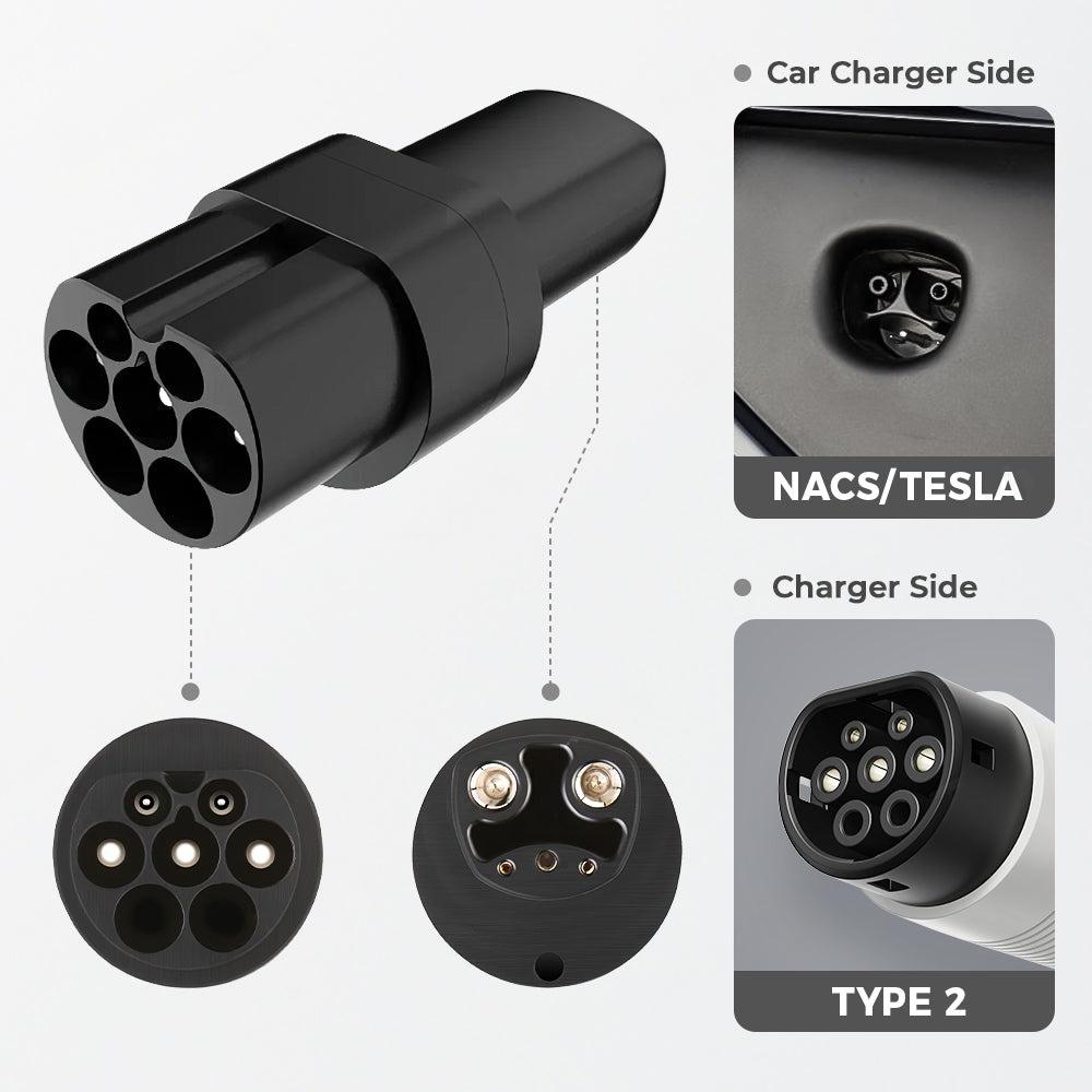 Type 2 to Tesla/NACS EV Charge Adapter (AC Only)