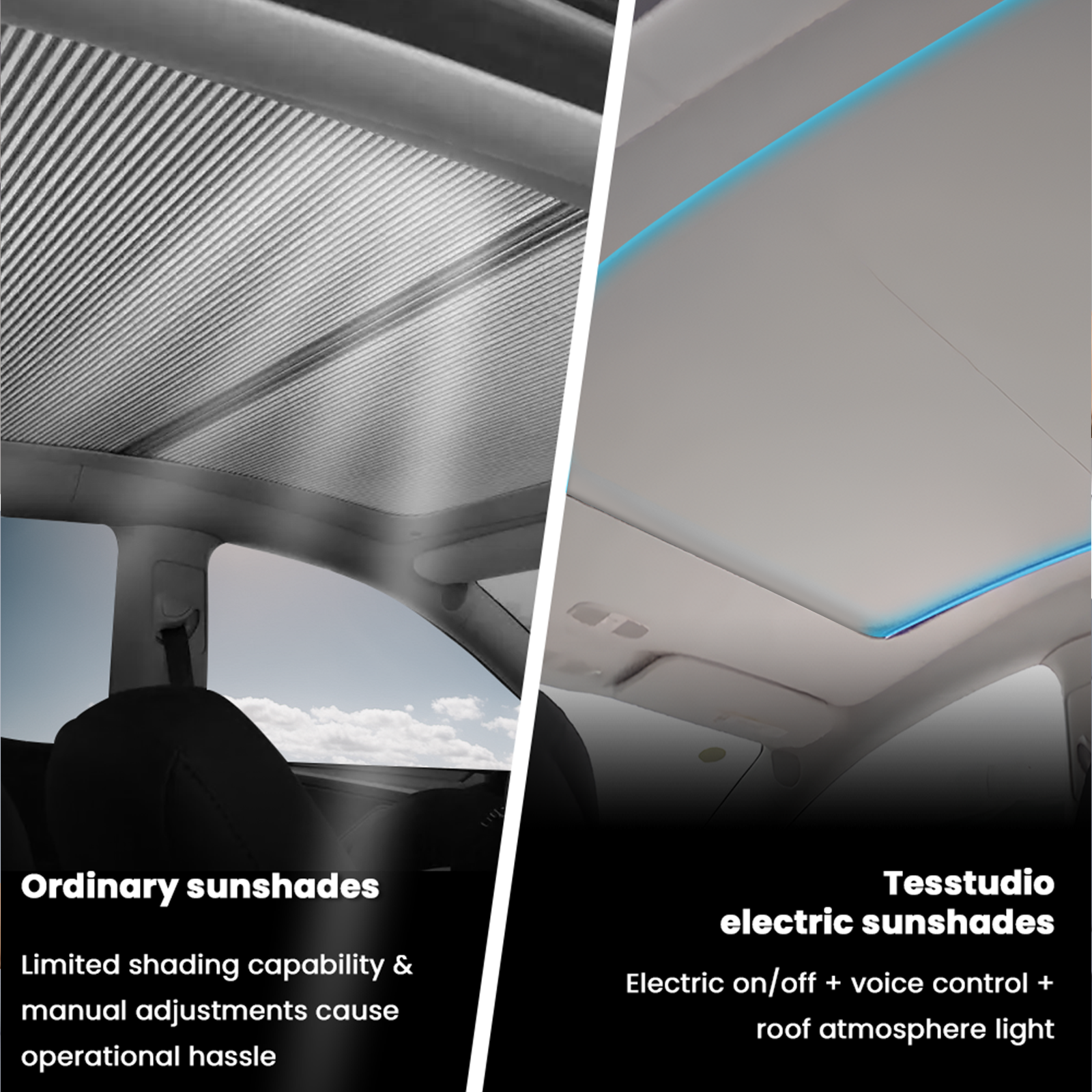 Tesla Model Y Sunshade — closed position with light passing through