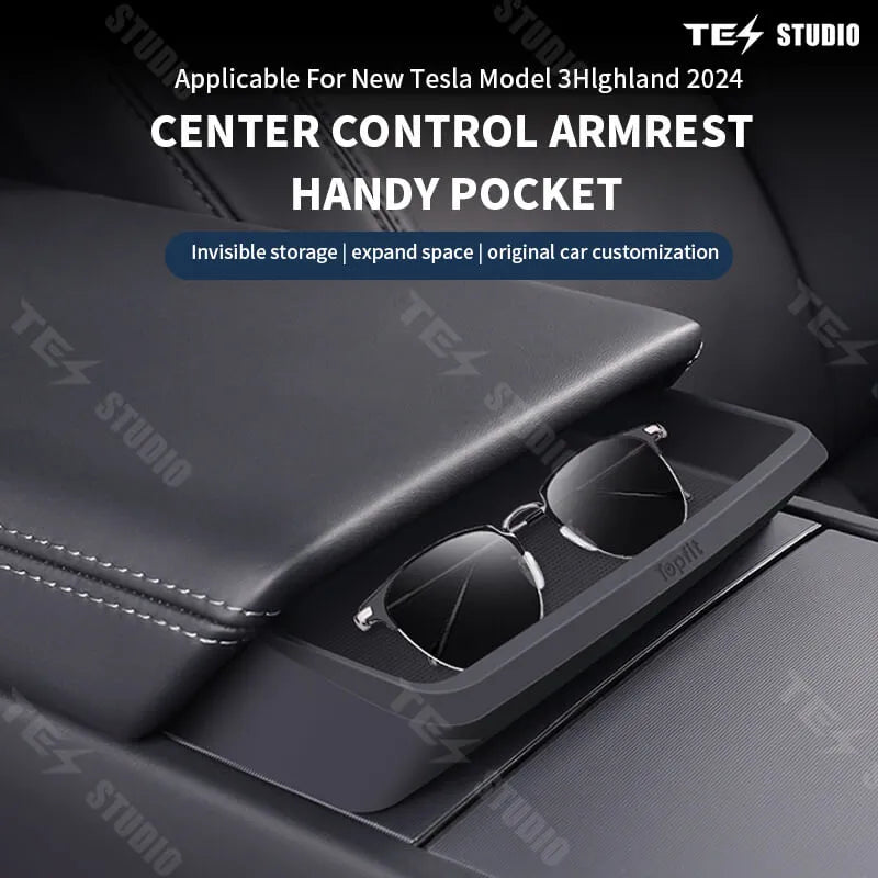 Tesstudio Armrest Storage Sunglasses Tray for Tesla Model 3 Highland