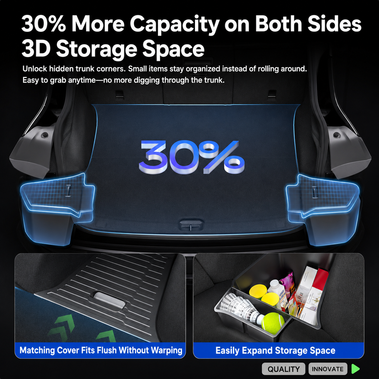 Trunk Storage Bin with Side Pocket and Pull Handle for Model Y L 2025.11+