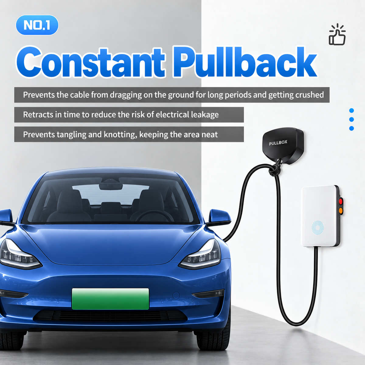 EV Charger Cable Retractor for AC Charging Stations, 3.5m Cable, 3kg Pull Force, Self-Locking