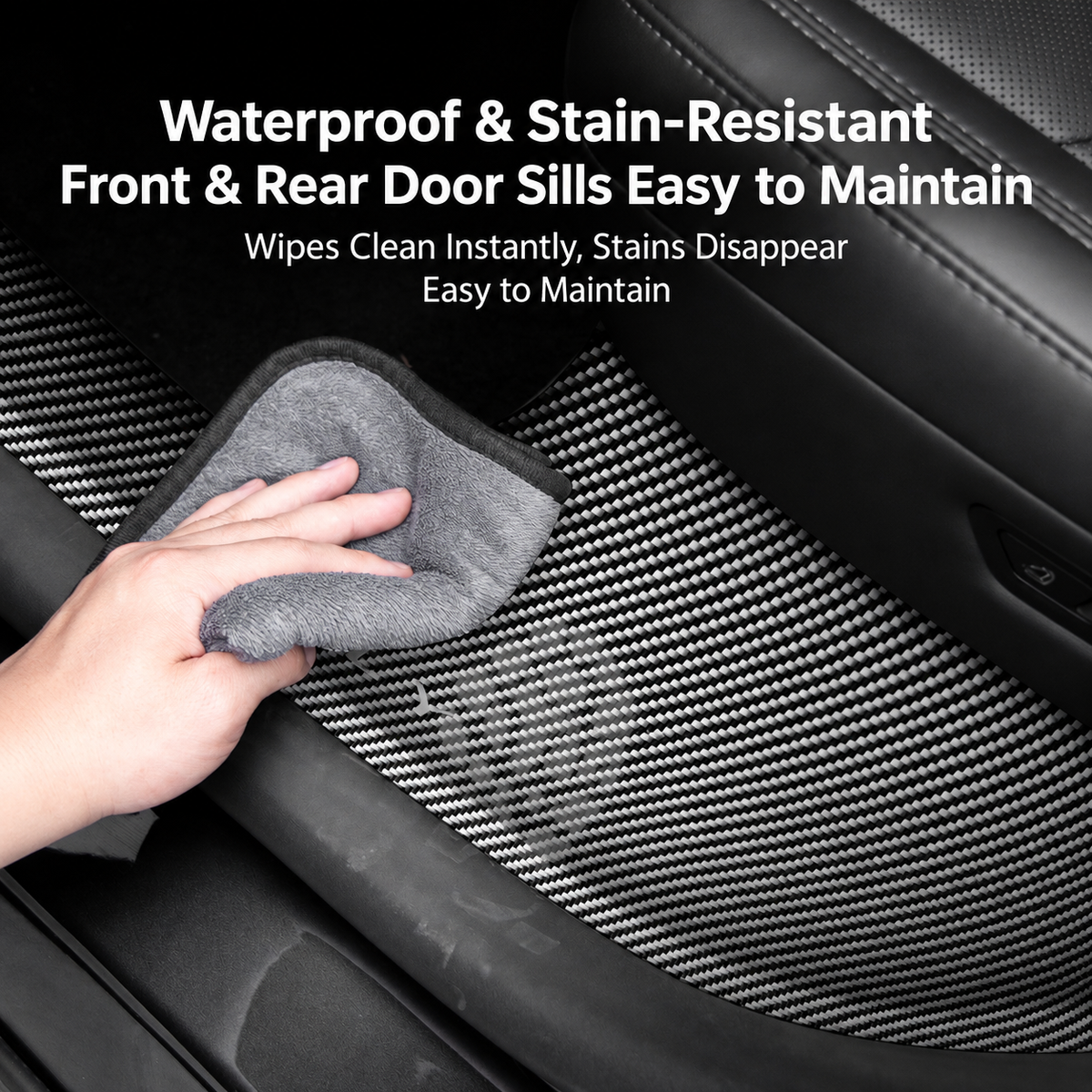 8-Piece Carbon Fiber Pattern ABS Door Sill Protector Set for Tesla Model Y Juniper / Model Y L, Laser-Engraved with C-Pillar Covers