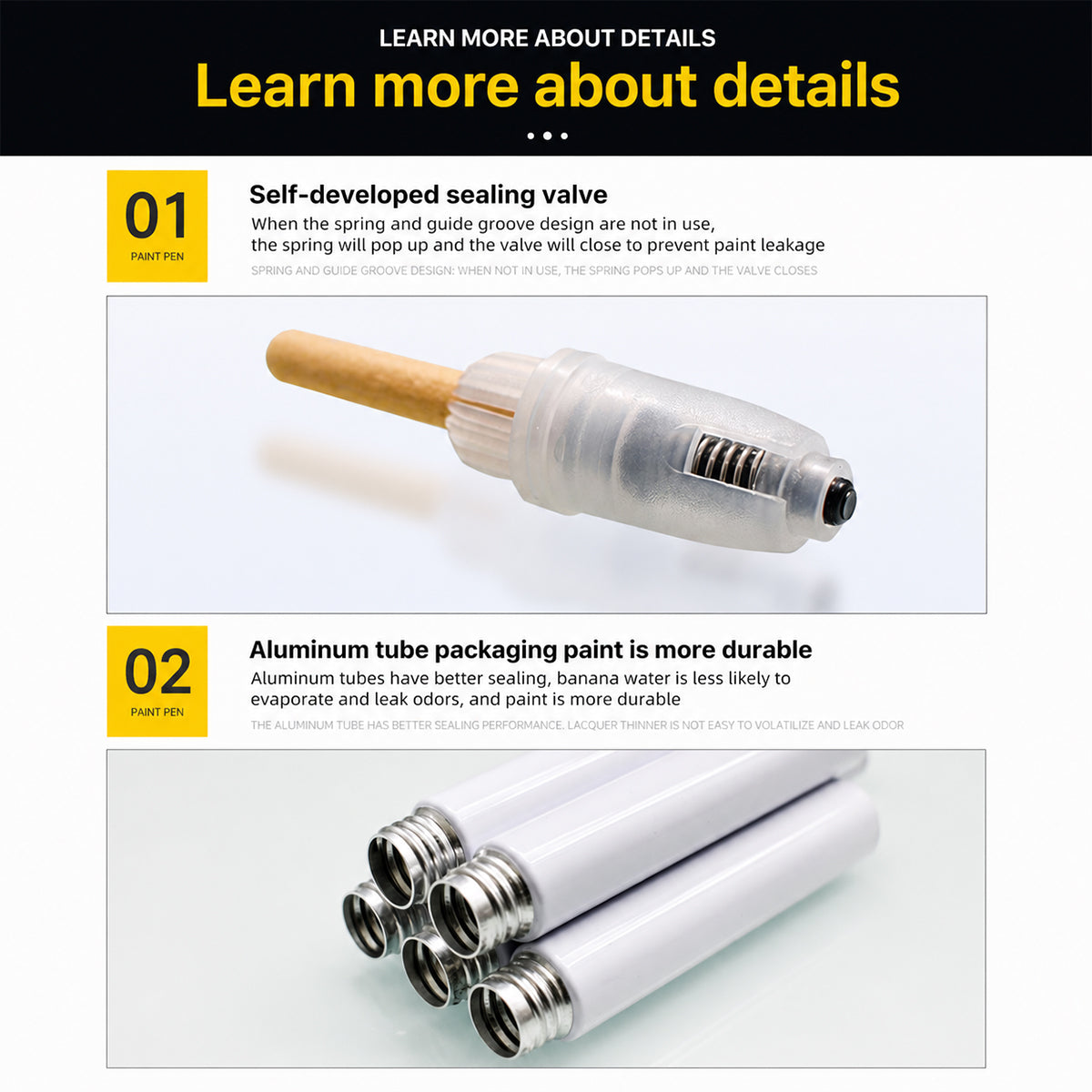 Product packaging with a sealing valve and aluminum tubes on a white background