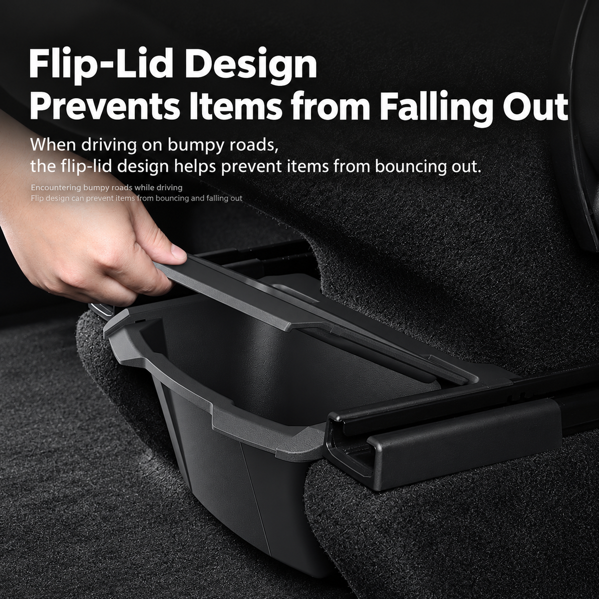 TPE Rear Armrest Storage Box with Flip-Top Lid for Tesla Model Y Juniper / Model Y L