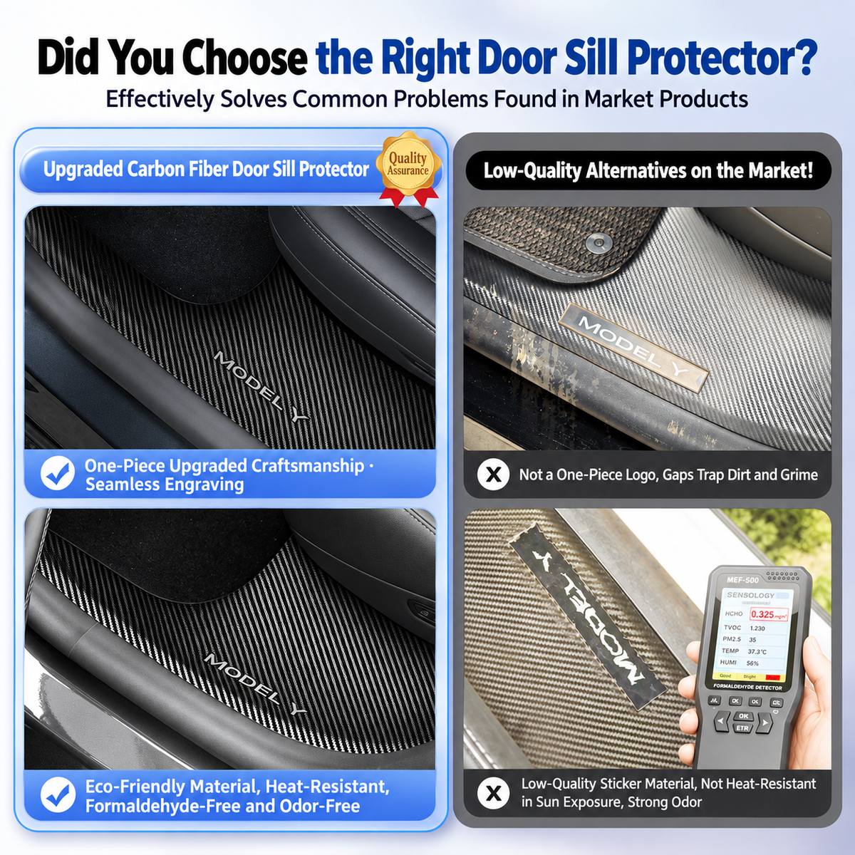 8-Piece Carbon Fiber Pattern ABS Door Sill Protector Set for Tesla Model Y Juniper / Model Y L, Laser-Engraved with C-Pillar Covers