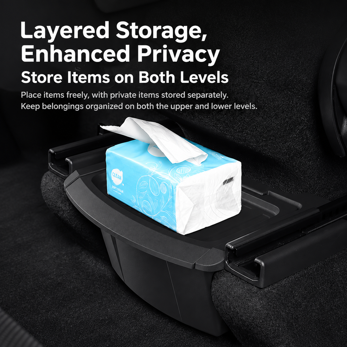 TPE Rear Armrest Storage Box with Flip-Top Lid for Tesla Model Y Juniper / Model Y L