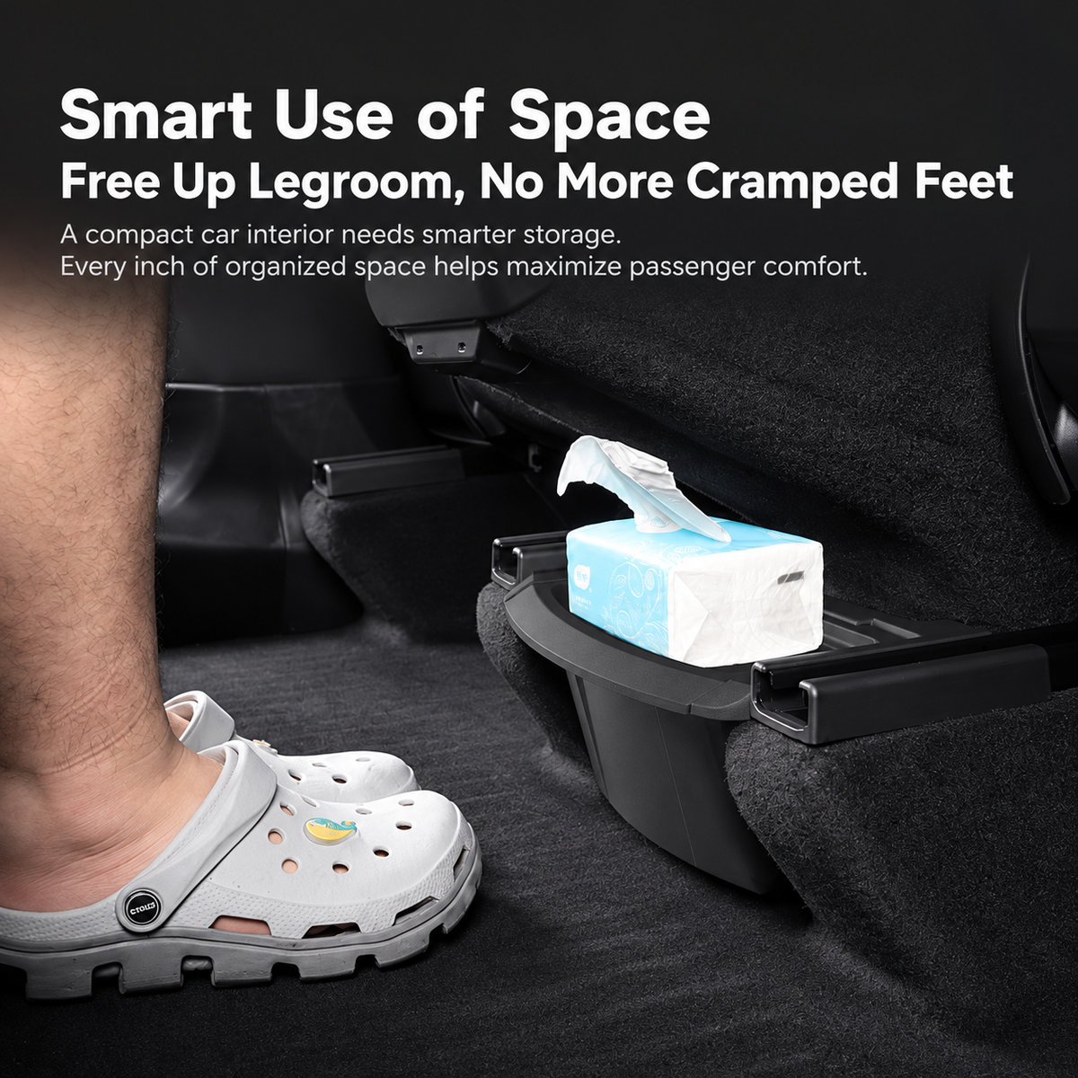 TPE Rear Armrest Storage Box with Flip-Top Lid for Tesla Model Y Juniper / Model Y L
