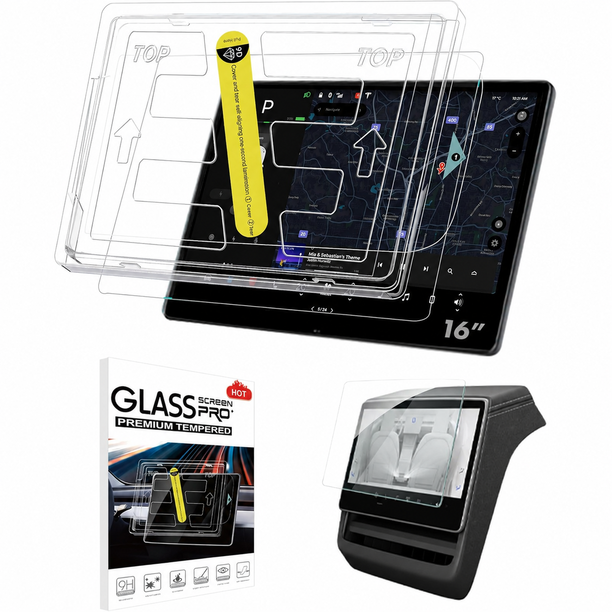 Tesstudio HD & 9H Anti-scratch Tempered Front & Rear Glass Screen Protector for Tesla Model 3 Highland / Model Y Juniper / Model Y L