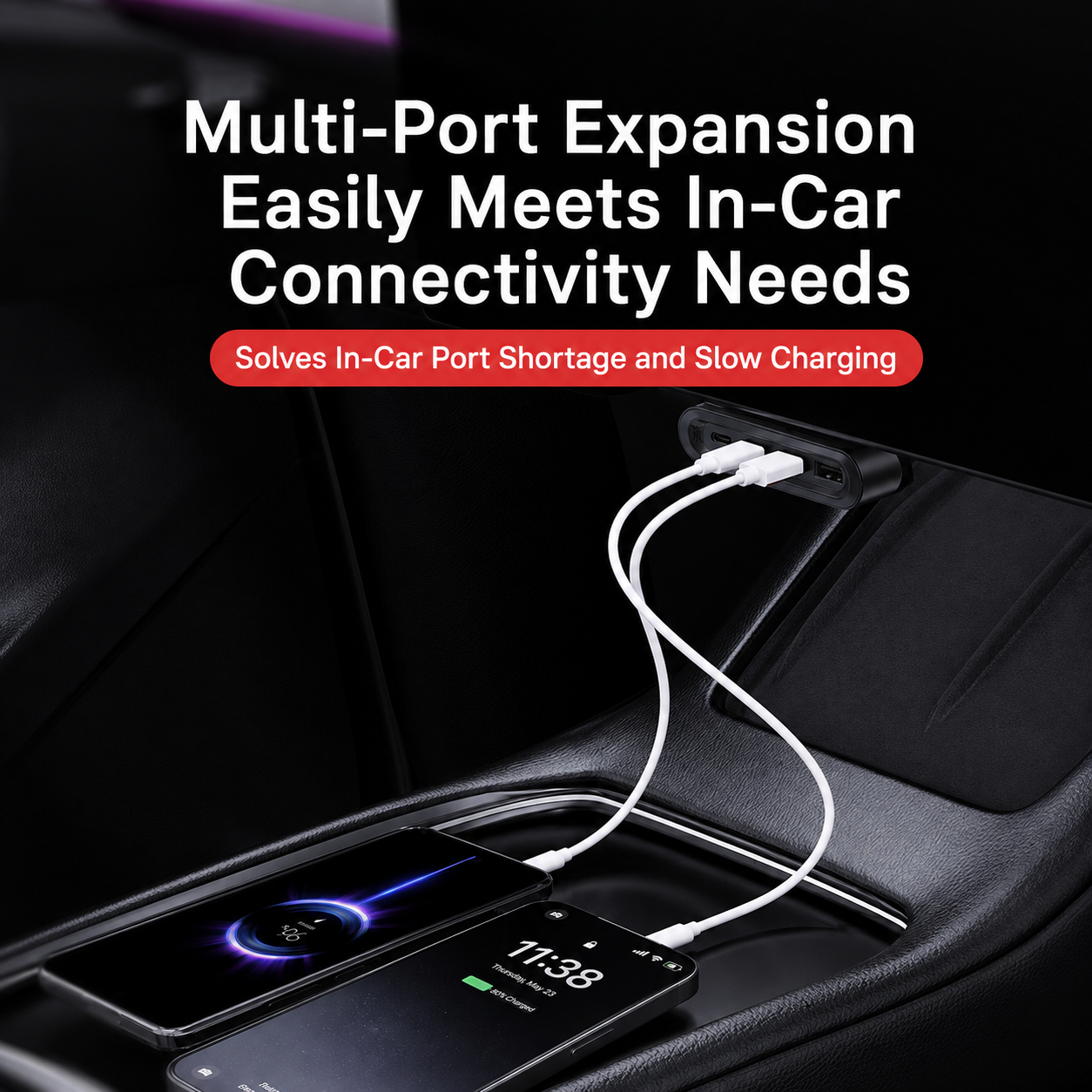 Fold-Away Hidden 3-Port Charging Dock for Tesla Model Y L 2025.11+