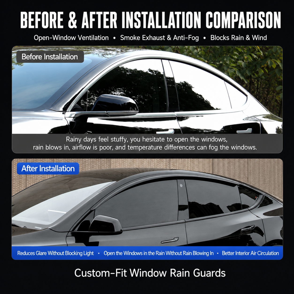 4-Piece PC Window Rain Guards for Tesla Model Y L