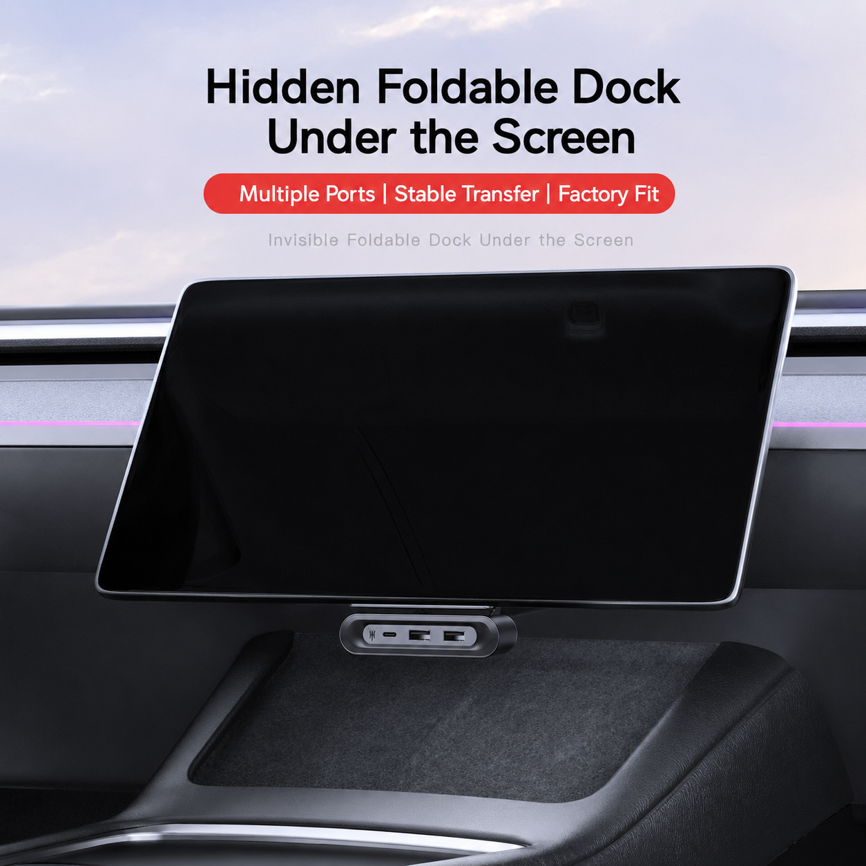 Fold-Away Hidden 3-Port Charging Dock for Tesla Model Y L 2025.11+