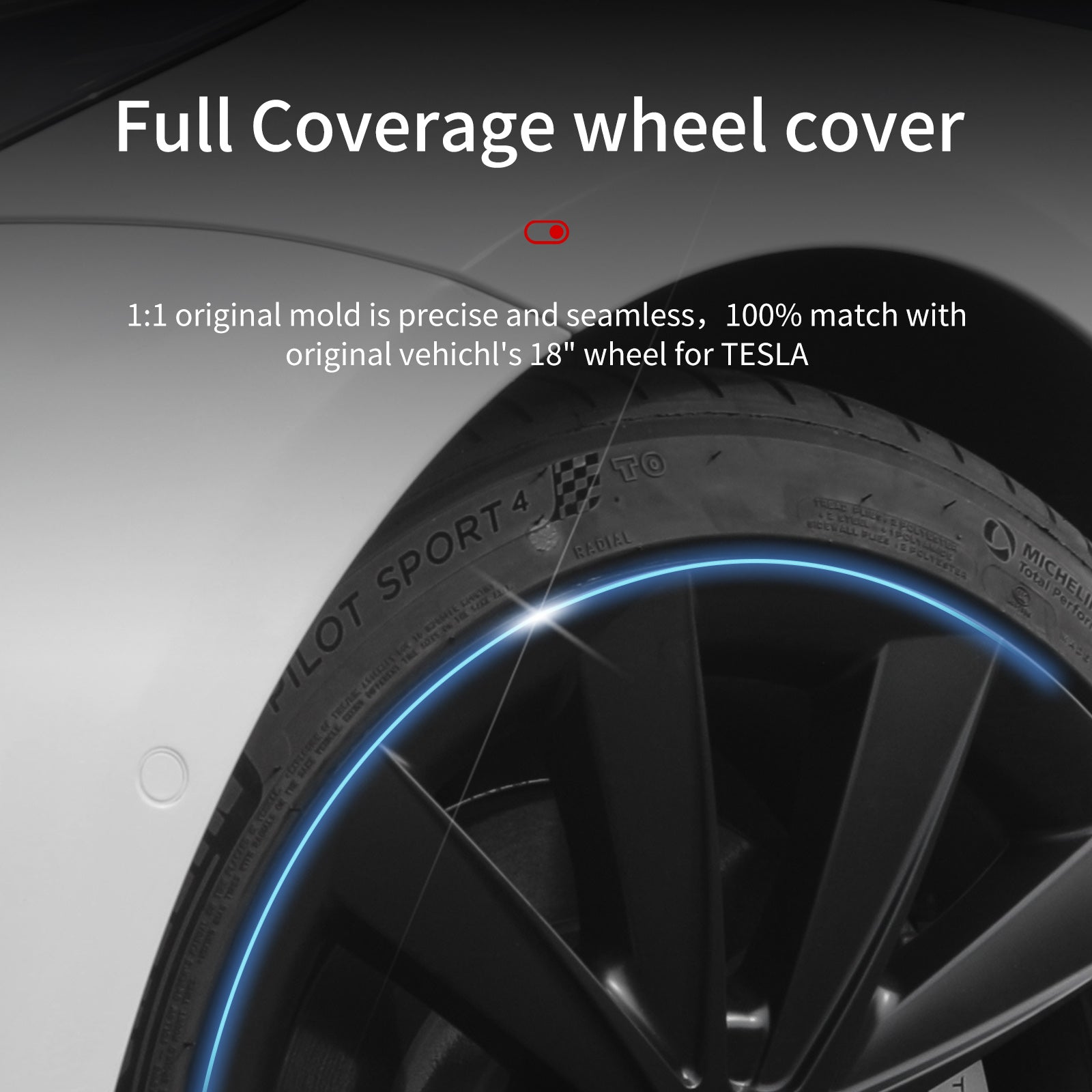 Car Hub Caps 18'' Blade Style Wheel Cover (2017-2023) For Tesla Model 3