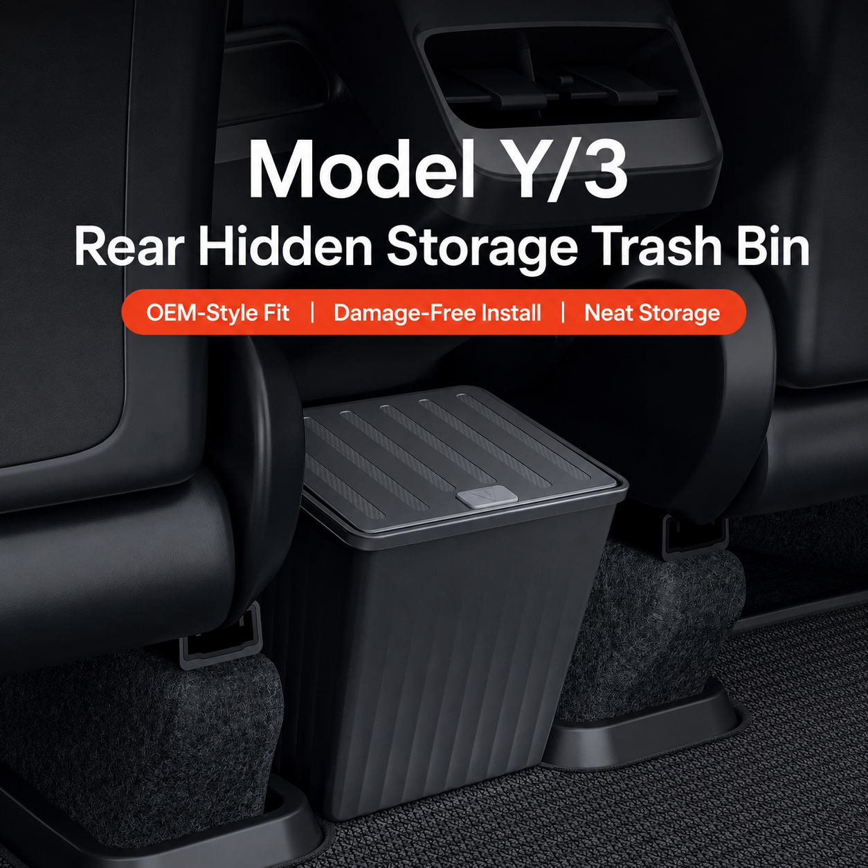 Rear Seat Center Storage Trash Bin for Tesla Model 3 Highland and Model Y Juniper, ABS
