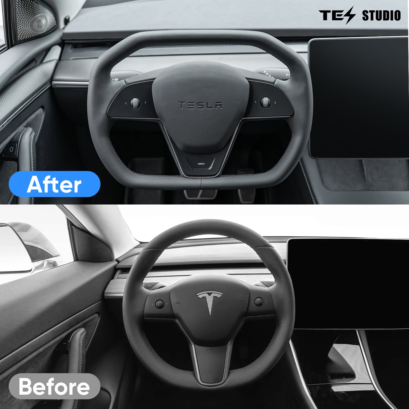 Tesstudio Model 3/Y Cybertruck Style Steering Wheel for Tesla