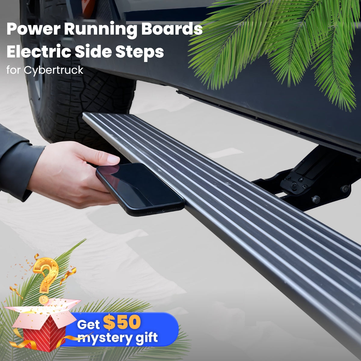 Power Running Boards Electric Side Steps App Control/With Ambient Light For Tesla Cybertruck