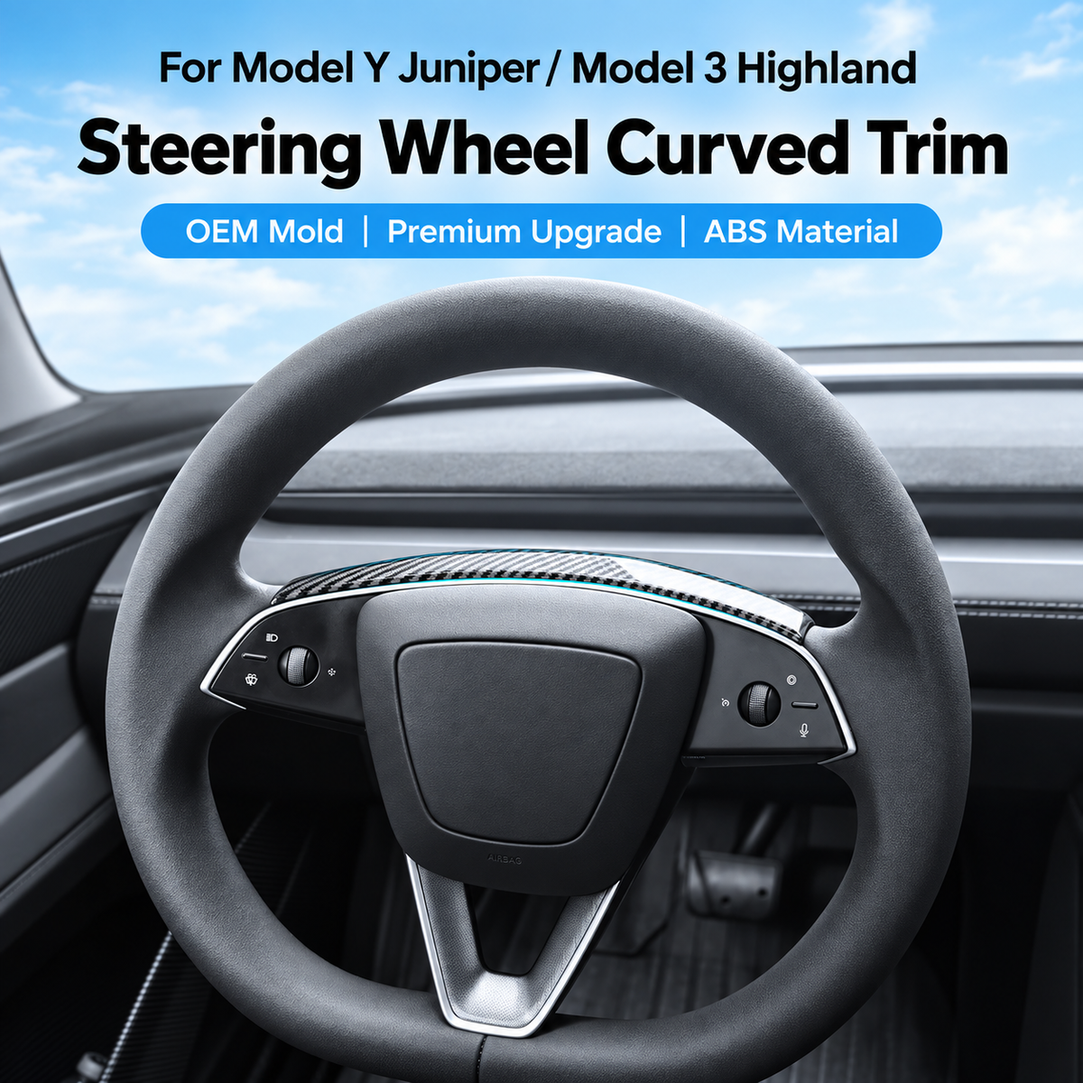 ABS Curved Steering Wheel Trim for Tesla Model Y Juniper / Model 3 Highland