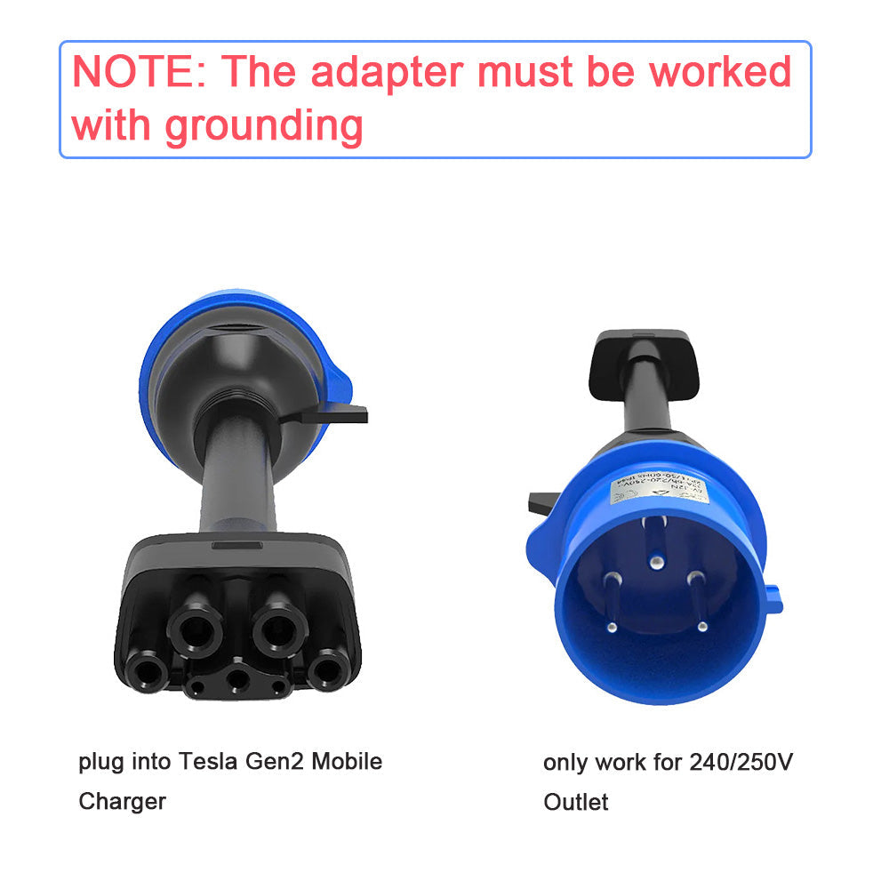 Tesla Model S / 3 / X / Y 3-Pin CEE to Tesla Adapter | 32A EV Charger Extension Cable for Mobile Connector