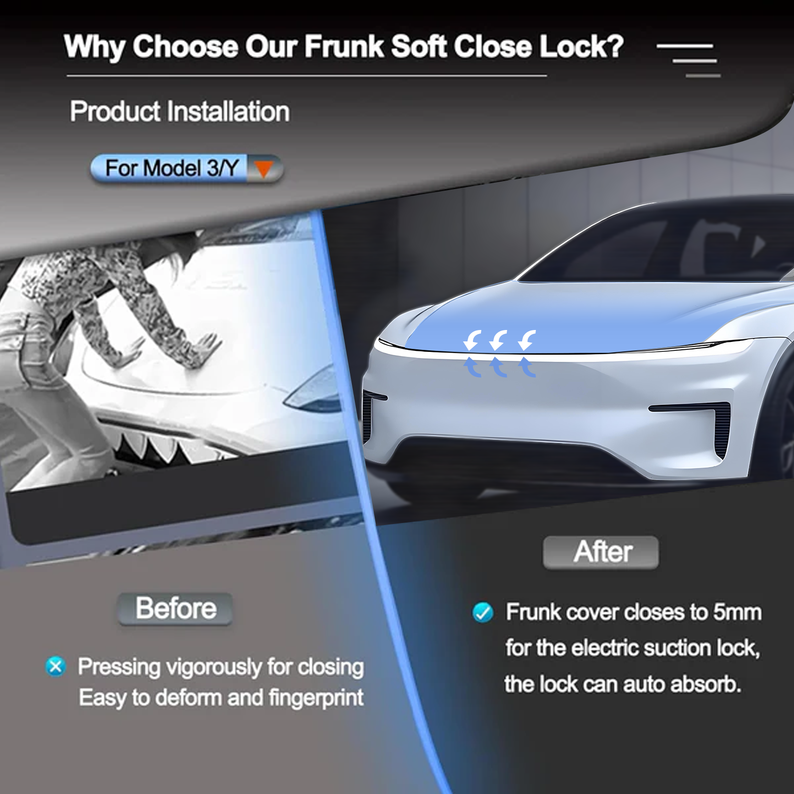 Power Frunk Silent Front Trunk Electric Suction Lock Version 8 For Tesla Model 3/Highland Model Y/Y Juniper