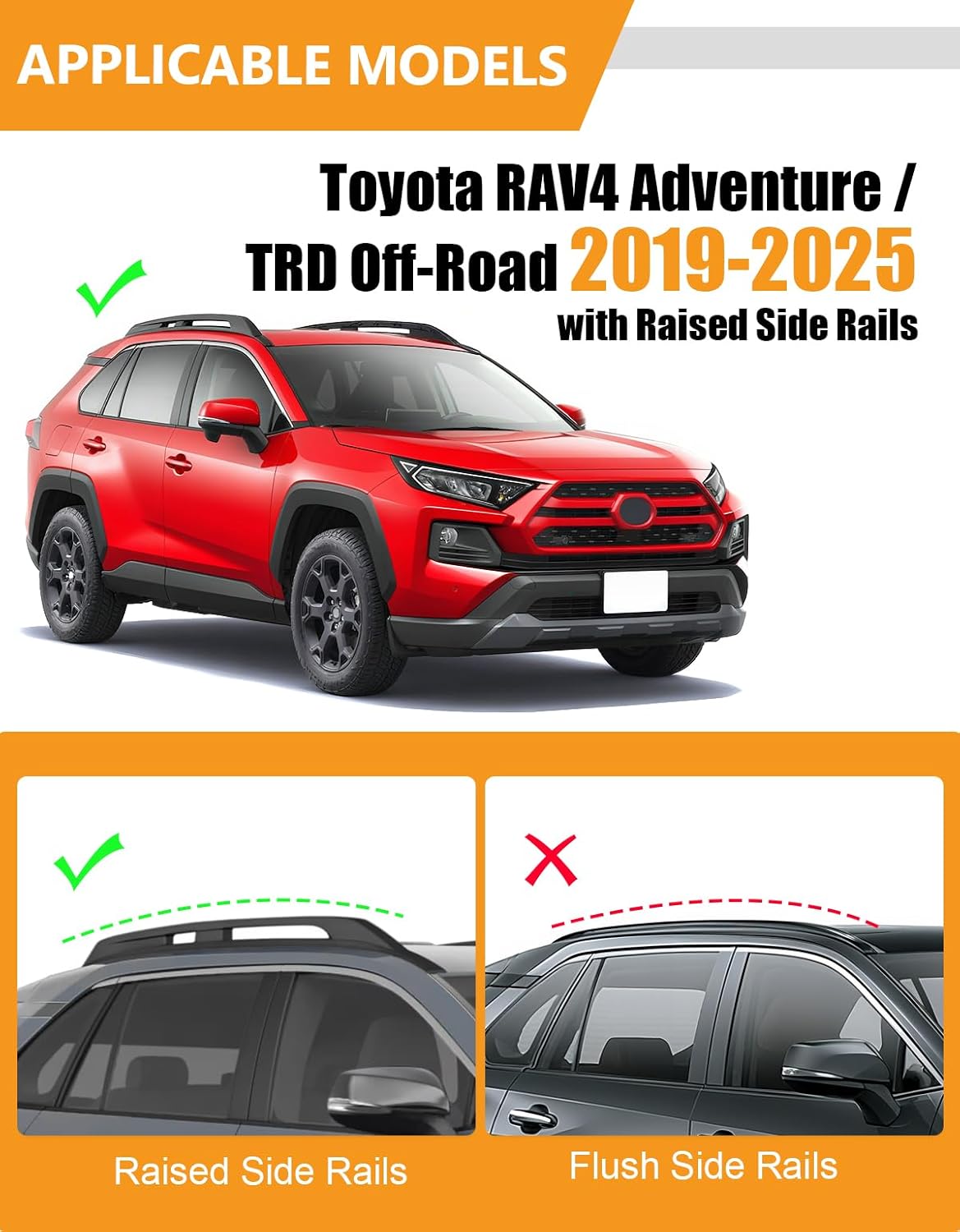 300 lbs Lockable Aluminum Roof Rack Cross Bars for Toyota RAV4 Adventure/TRD Off-Road 2019-2024 with Raised Side Rails