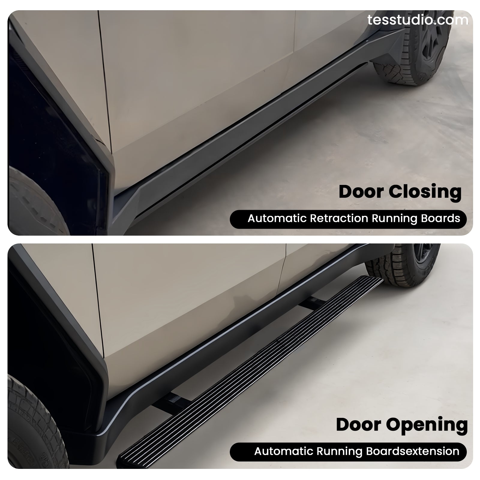 Tesla Cybertruck Accessories Power Running Boards For Trucks Side Steps Brackets Nerf Bars Power Steps Tesstudio®
