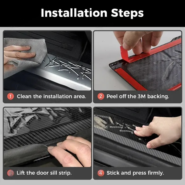 Tesla Cybertruck Sill Protector Real Carbon Fiber Front Door Sill Panel Door Step Kit Tesstudio® (2 Pcs)