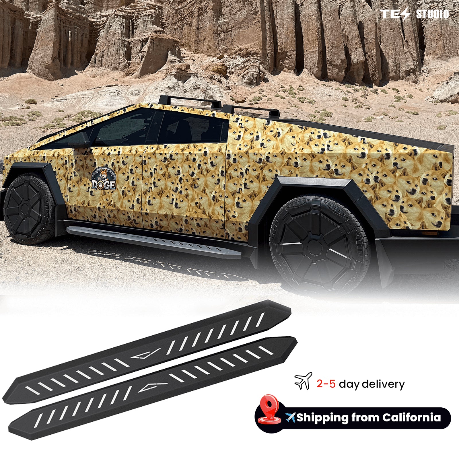 Tesla Cybertruck Running Boards Side Steps Exterior Brackets Nerf Bars Tesstudio®