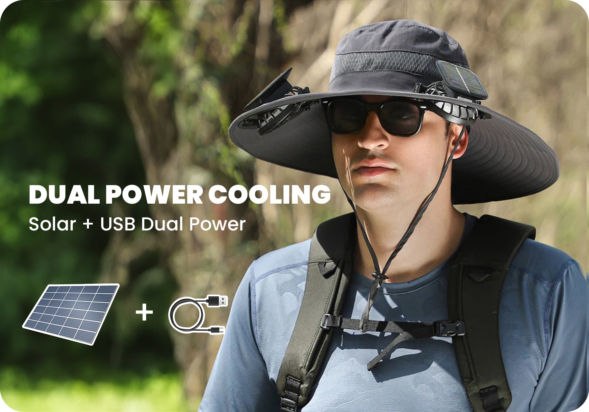Solar-Powered Cooling Hat with USB Fan Outdoor Wide Brim Hat Tesstudio®