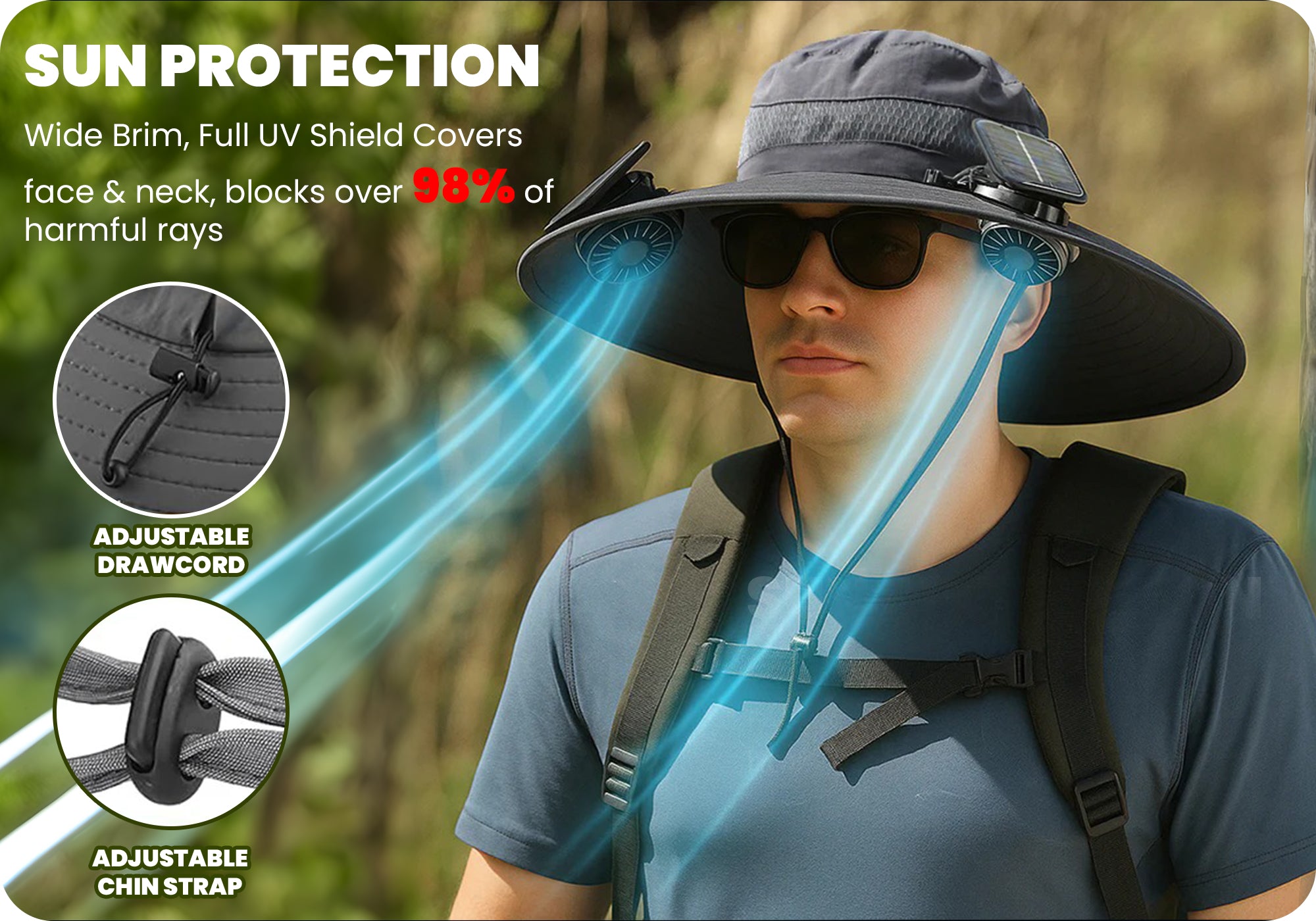 Solar-Powered Cooling Hat with USB Fan Outdoor Wide Brim Hat Tesstudio®