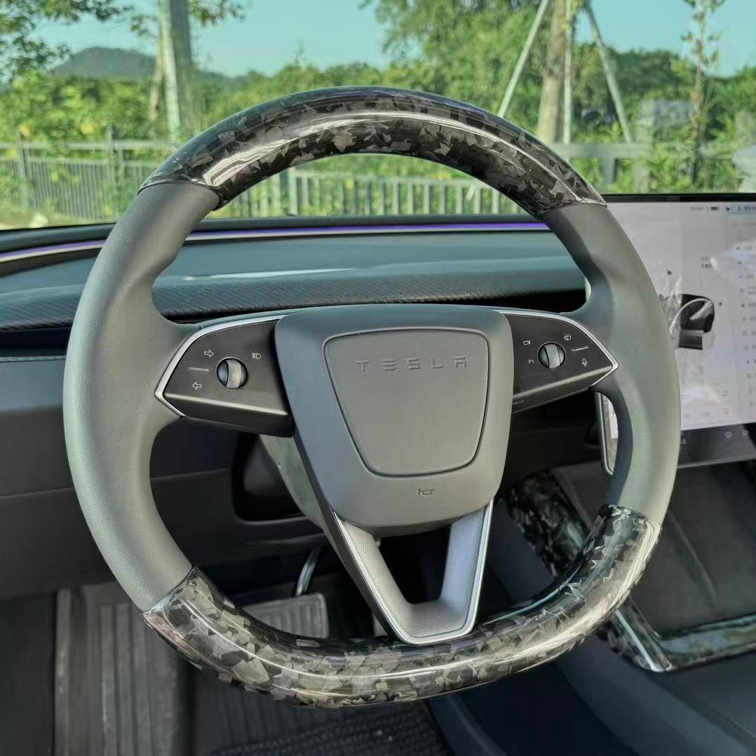 Tesla Yoke Steering Wheel — Nappa leather grip close-up