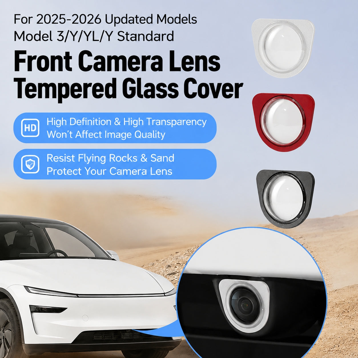 2pcs Front & Rear Camera PC Protective Lens Guard Cover for Tesla Model Y Juniper & Y Standard & 3 Highland & 3 Standard