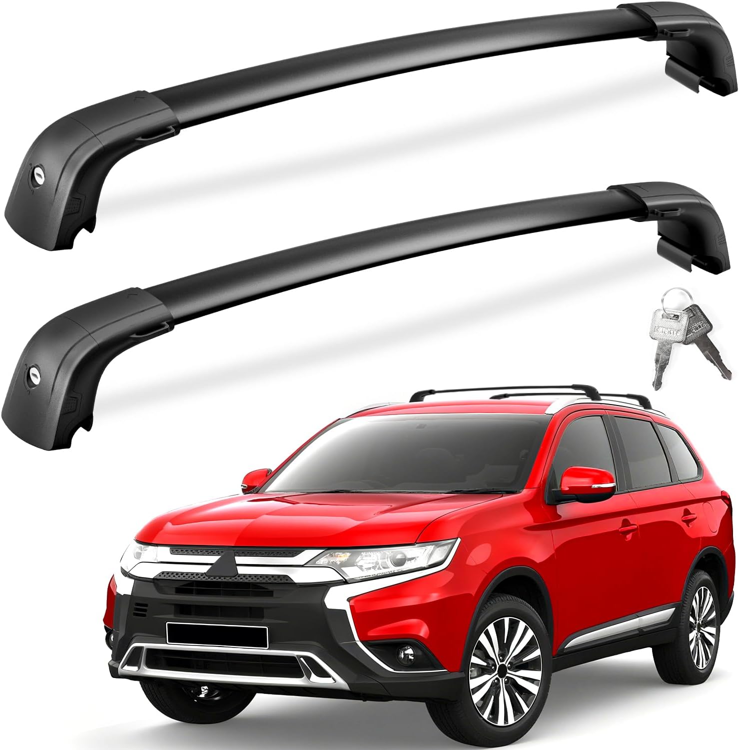 Mitsubishi Outlander cross bars 2014–2021 — installed on vehicle roof rails