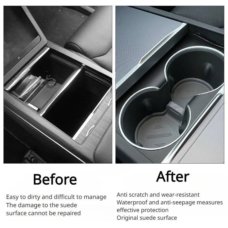 Water Cup Holder Storage Box Console TPE Silicone Holder Cup Holder Insert for Tesla Model Y Juniper 2025+