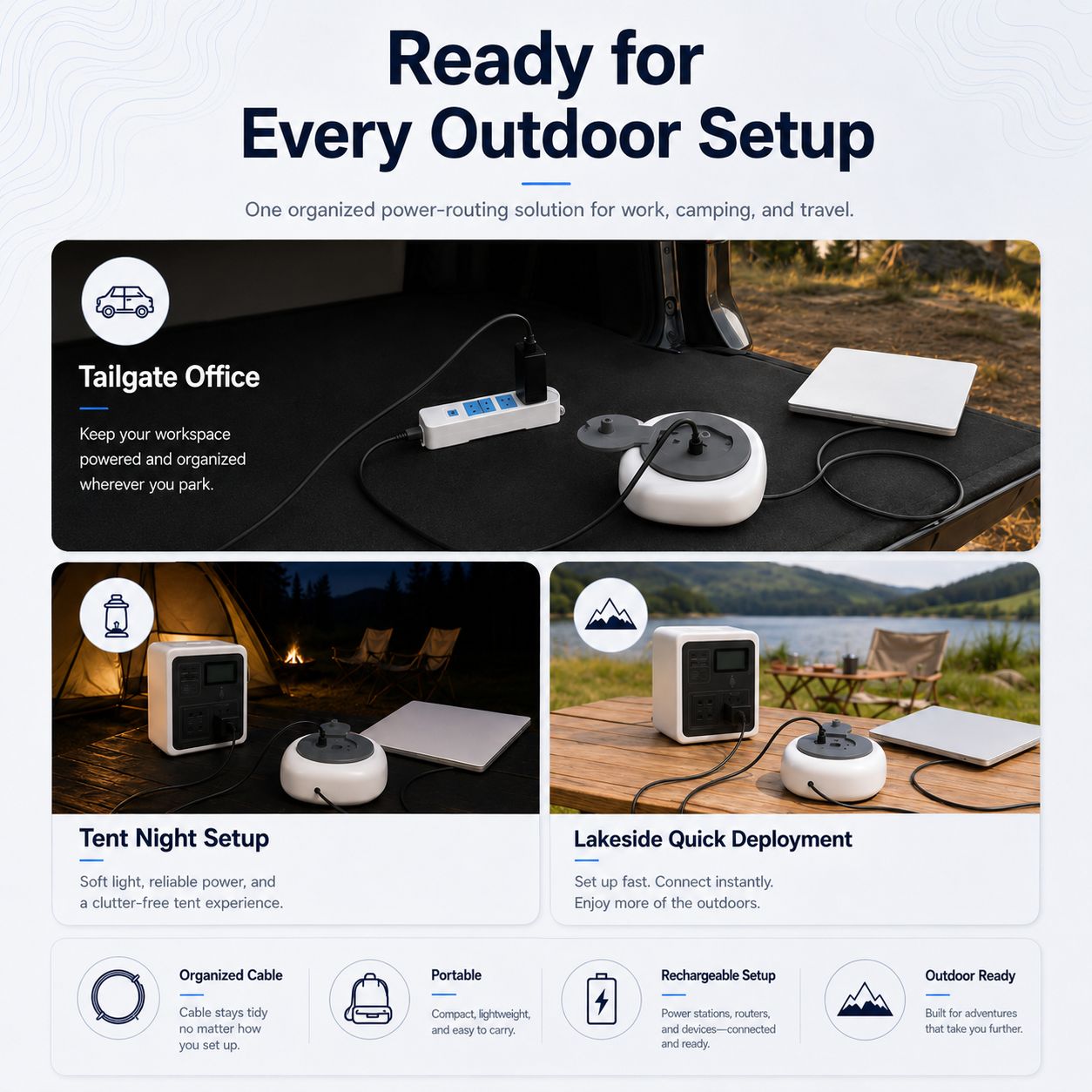 Starlink Mini cable organizer for tailgate office, tent night setup and lakeside quick deployment