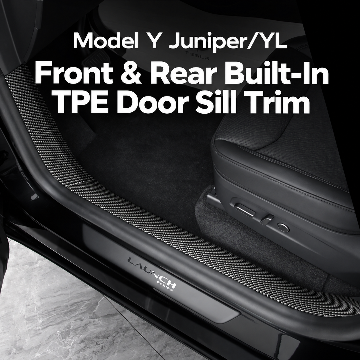 8-Piece Carbon Fiber Pattern ABS Door Sill Protector Set for Tesla Model Y Juniper / Model Y L, Laser-Engraved with C-Pillar Covers