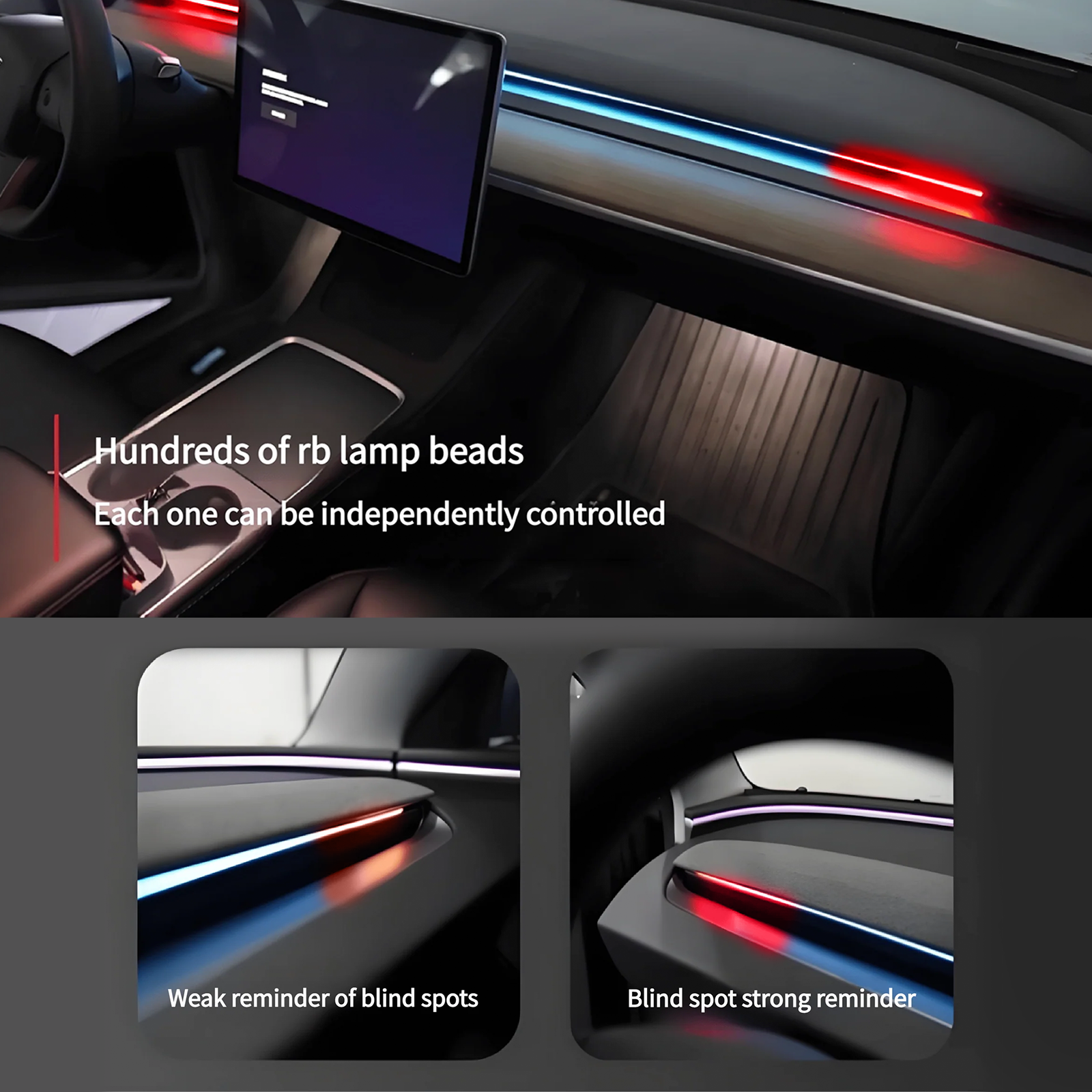 2025 2026 BSD 2.0 Blind Spot Warning System For Tesla Model 3 Highland / Y Juniper /Cybertruck Ambient Lighting