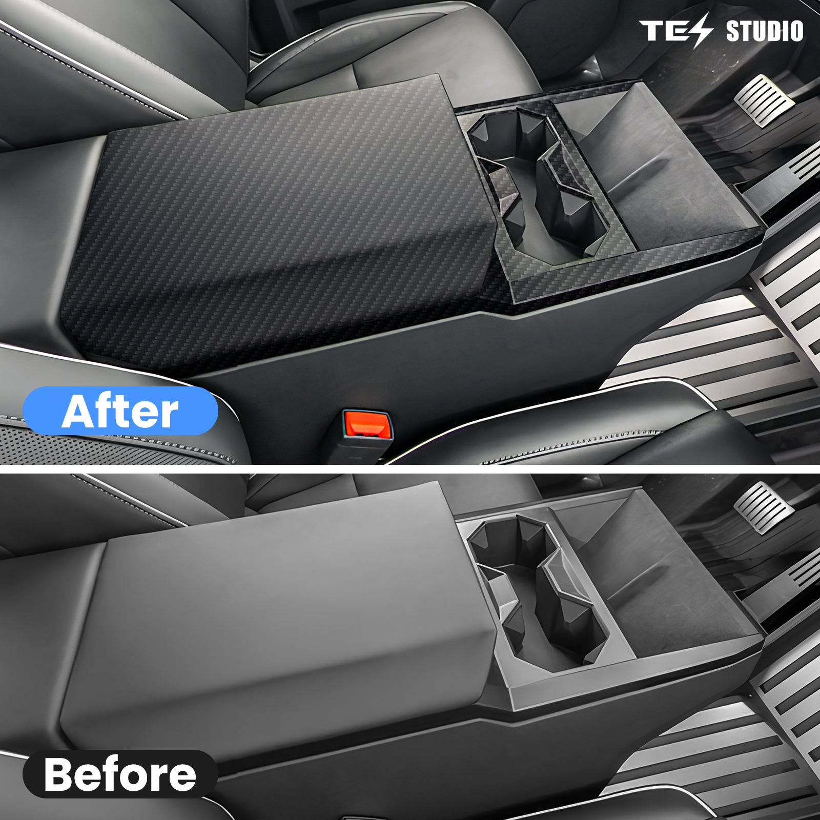 Cybertruck Armrest Box Cover Real Carbon Fiber Center Console Saddle Tesstudio®