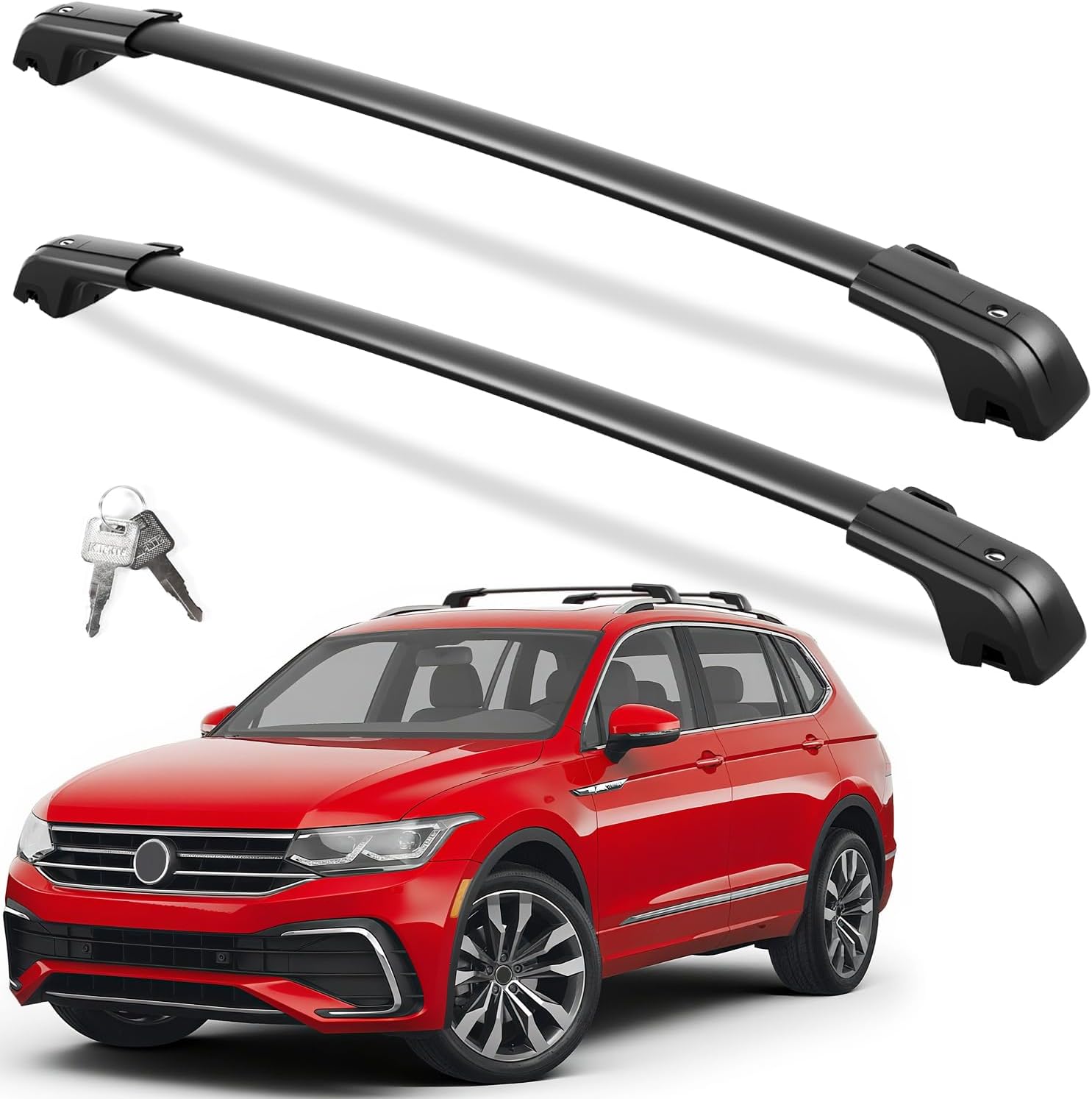 VW Tiguan cross bars 2018–2026 — installed on vehicle roof rails