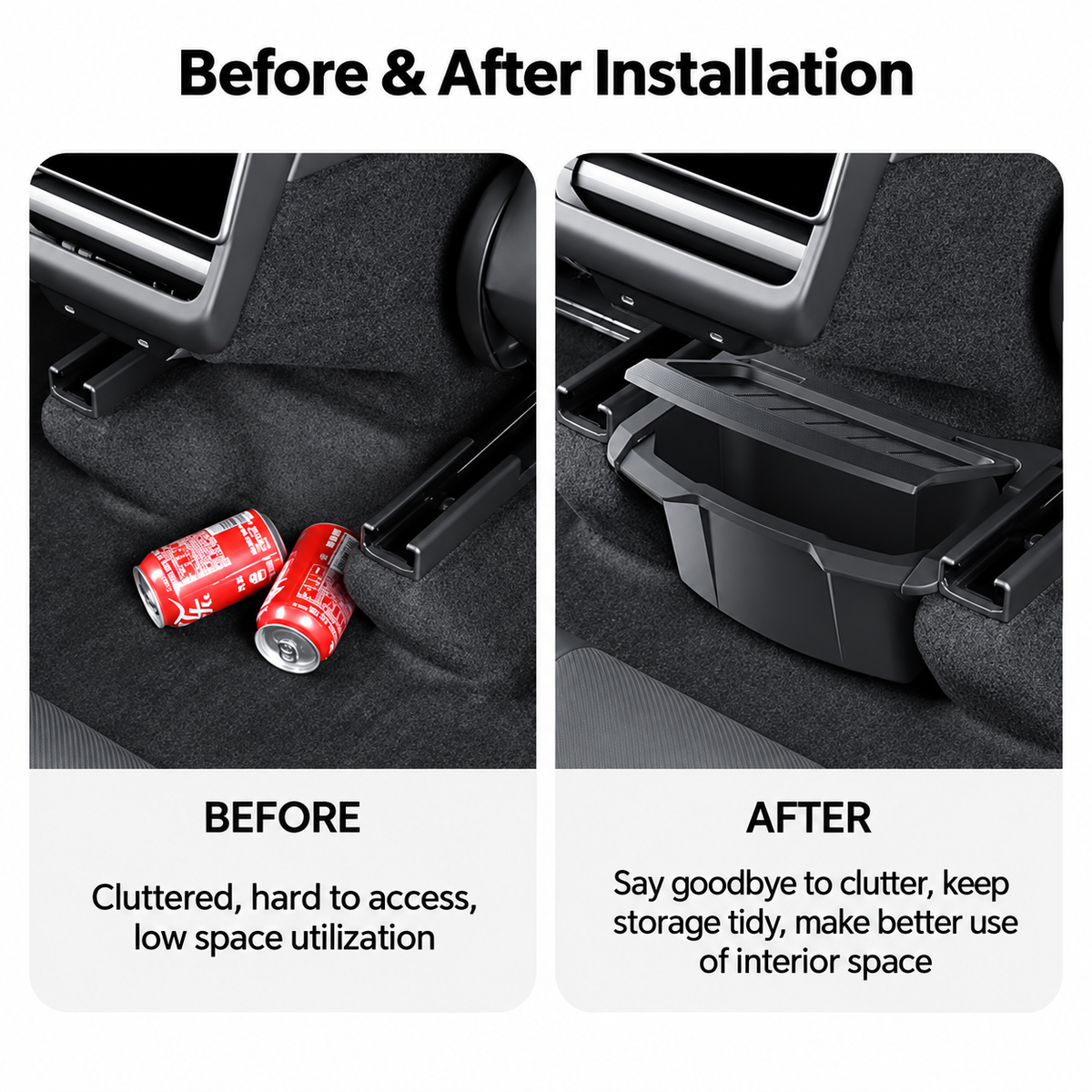TPE Rear Armrest Storage Box with Flip-Top Lid for Tesla Model Y Juniper / Model Y L
