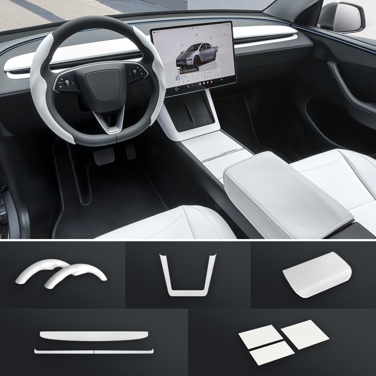 Matte White Interior Upgrade Kit For Tesla Model Y Juniper 2025+