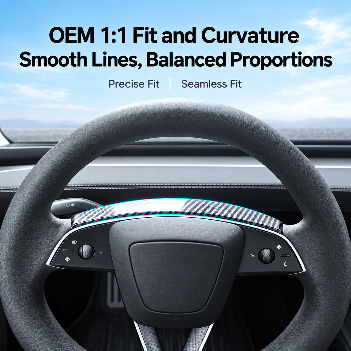 ABS Curved Steering Wheel Trim for Tesla Model Y Juniper / Model 3 Highland