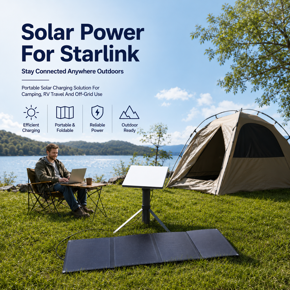 40W foldable solar panel for Starlink Mini outdoor power setup by Tesstudio